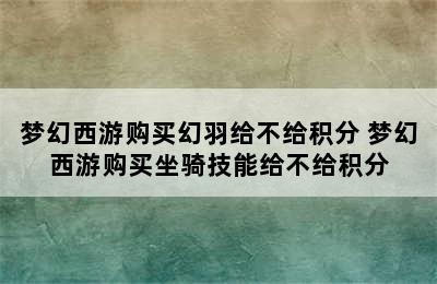 梦幻西游购买幻羽给不给积分 梦幻西游购买坐骑技能给不给积分